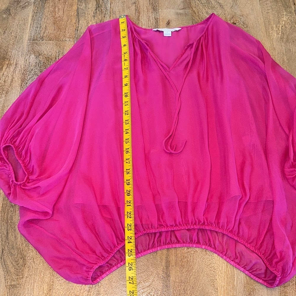 Diane von Furstenberg Emelia Pink Flowy Batwing Silk Sheer Blouse • XS/S 0-2 - Picture 7 of 16